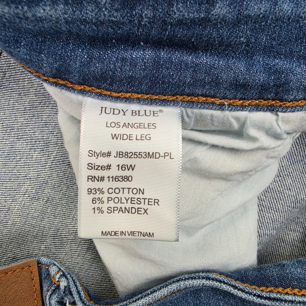 Judy Blue Wide Leg Jeans Women's 16W High Rise Raw Hem Dark Wash Retro Inspired - Picture 3 of 8